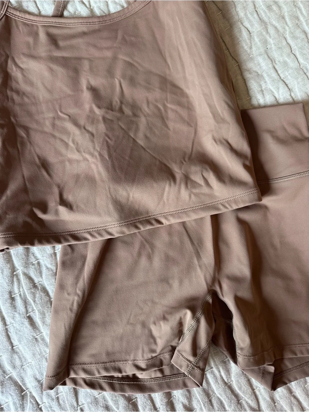 Women's Stretch Spaghetti-Strap Tank and Bike Short Set - Mauve